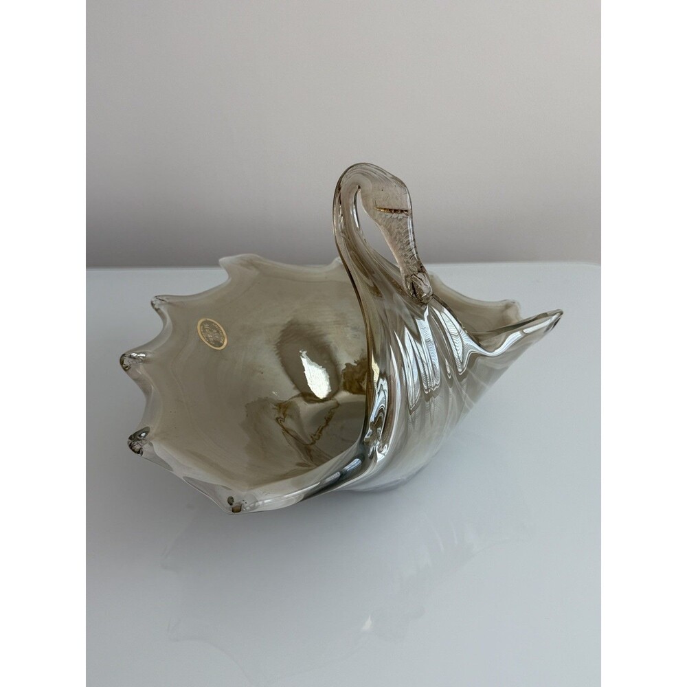 Handcrafted Genuine Murano Glass Swan-Shaped Bowl Blown Made in Italy Murano